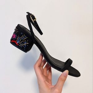 Beaded strappy black sandals